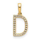 14k Yellow Gold Initial D Pendant with Cubic Zirconia, Alphabet Charm for Women