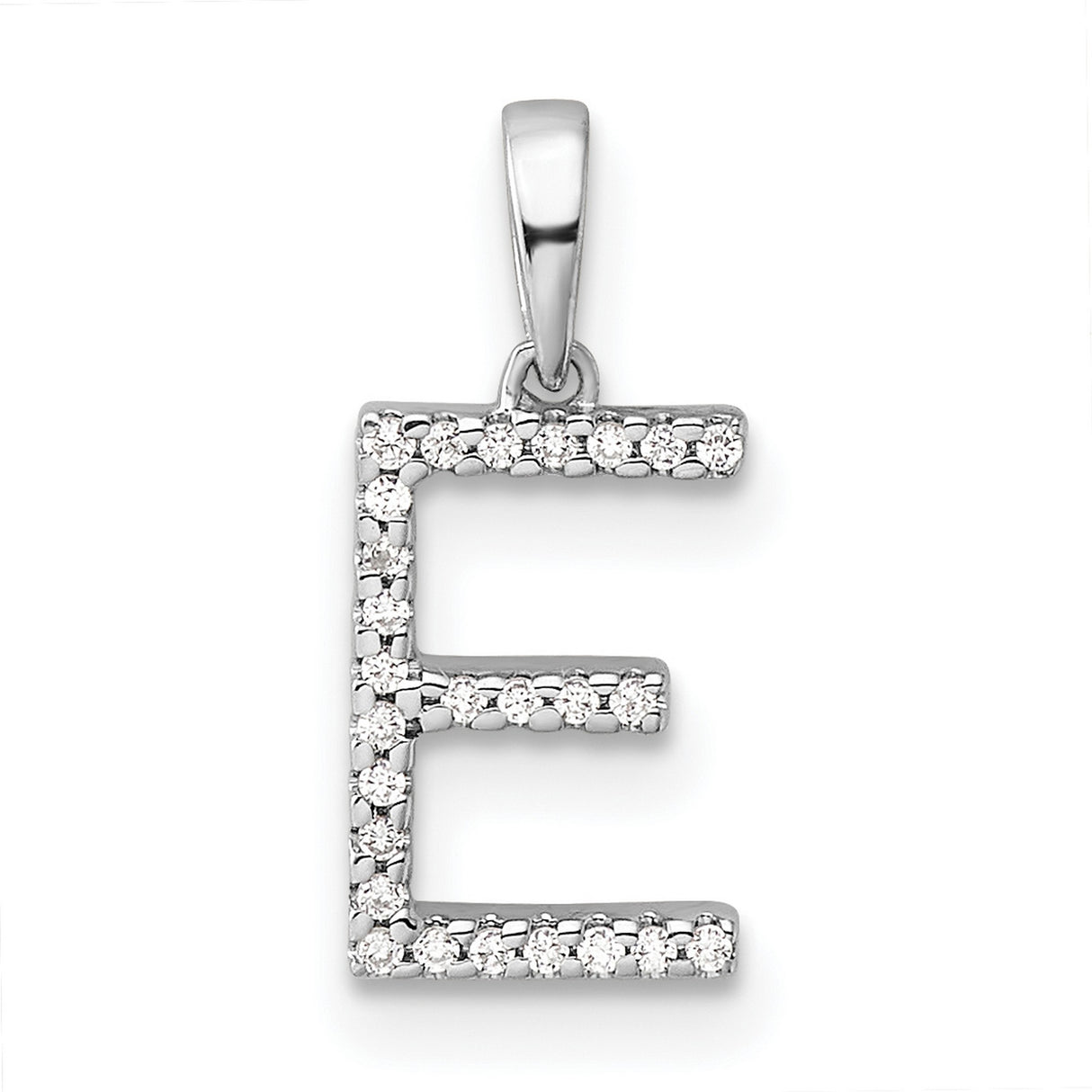 14k White Gold Letter E Pendant with Diamond Accents, Dainty Monogram Charm for Women