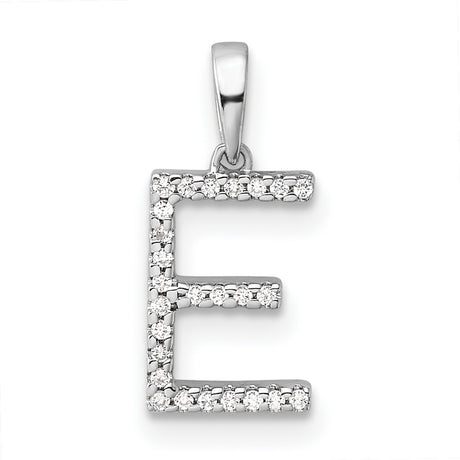 14k White Gold Letter E Pendant with Diamond Accents, Dainty Monogram Charm for Women