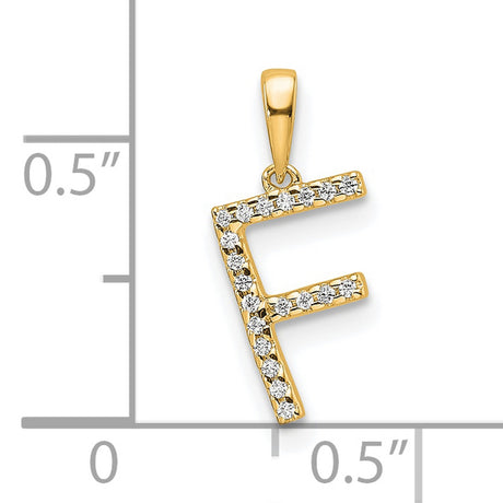 10k Yellow Gold Letter F Pendant with Round Cut White Stones, Initial Charm for Women or Unisex