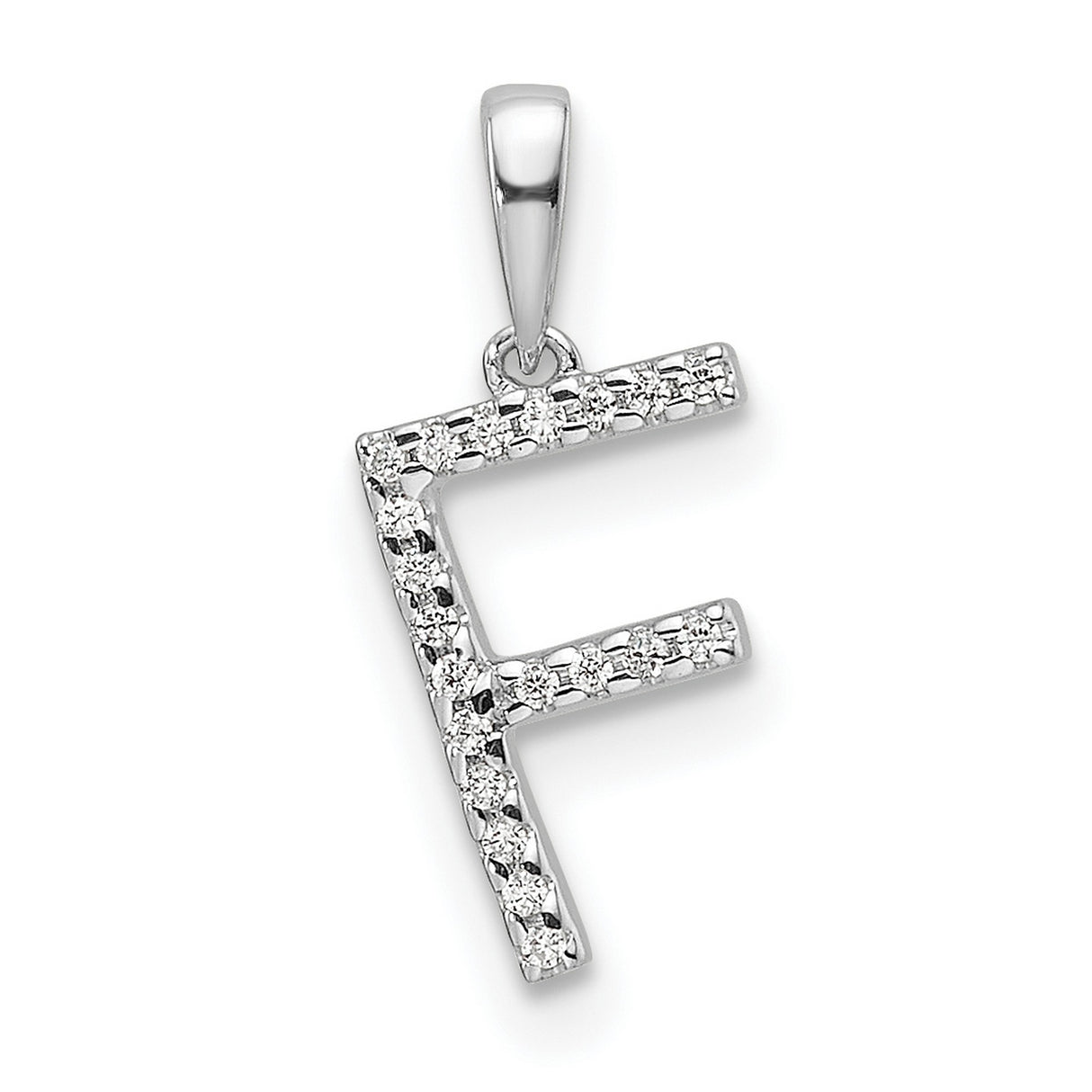 Diamond Letter F Initial Charm Pendant in Real 14k White Gold