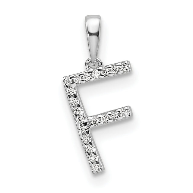 Diamond Letter F Initial Charm Pendant in Real 14k White Gold