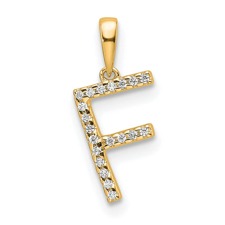 14k Yellow Gold Letter F Pendant Charm with Cubic Zirconia, Dainty Initial Jewelry