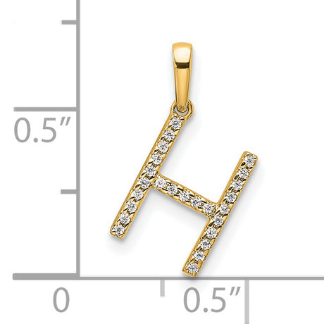10k Yellow Gold Letter H Pendant with White Stones, Dainty Initial Charm for Women