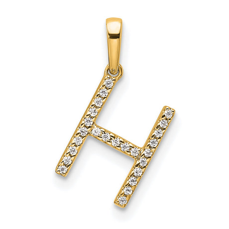 10k Yellow Gold Letter H Pendant with White Stones, Dainty Initial Charm for Women