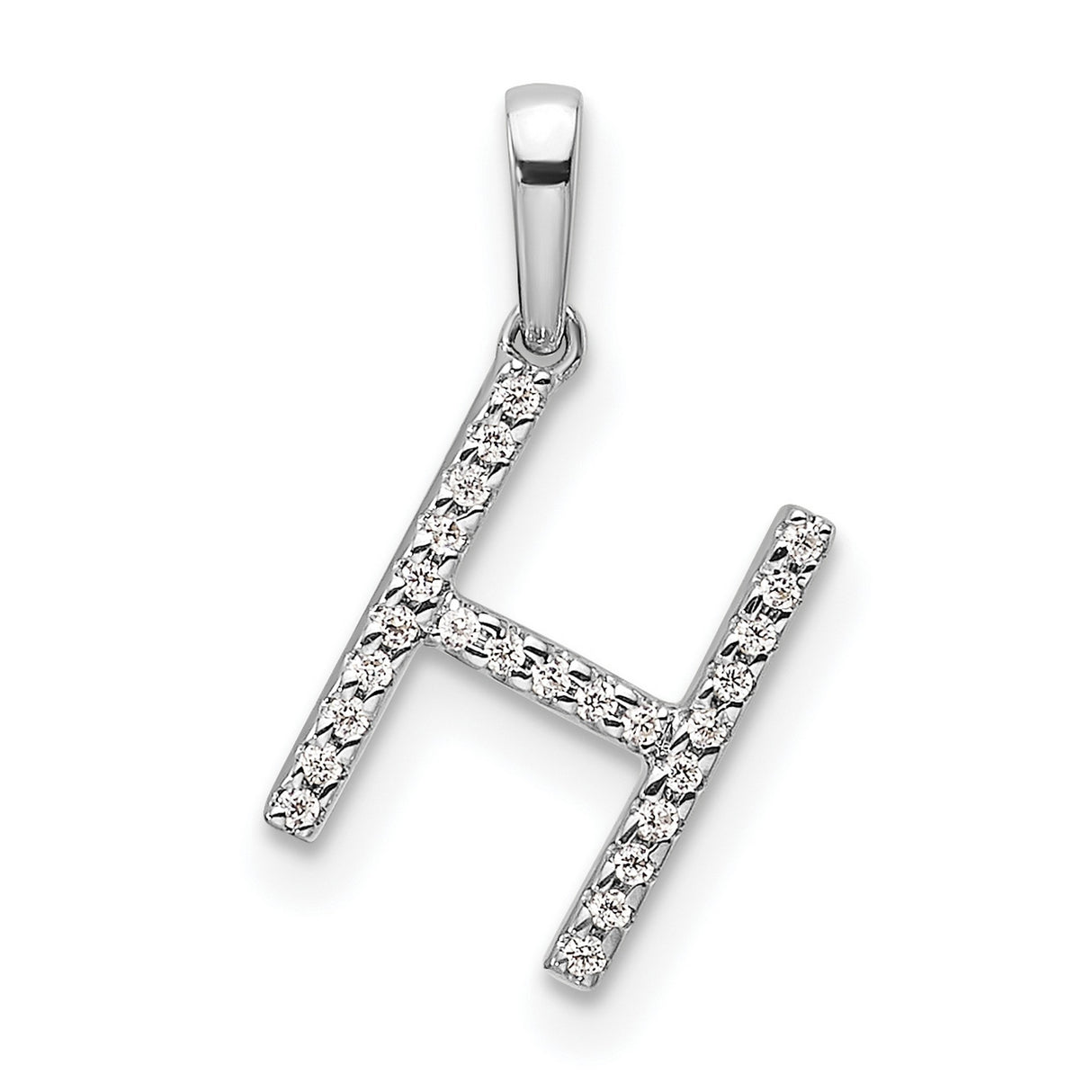 14k White Gold Letter H Pendant with Cubic Zirconia, Initial Charm Jewelry for Women