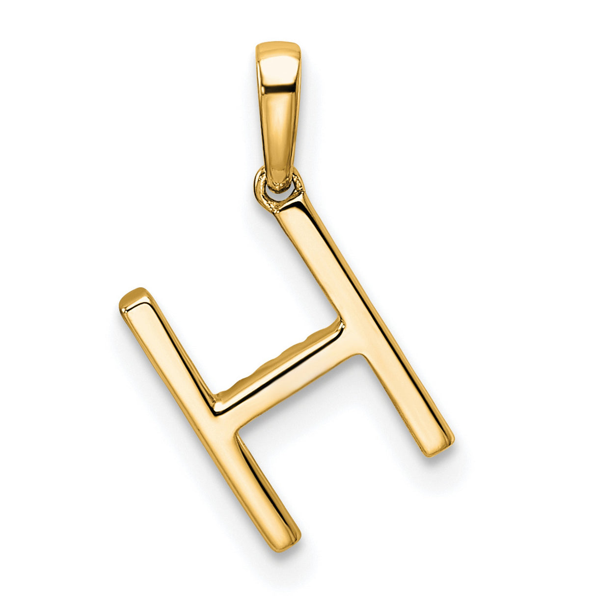 14k Yellow Gold Letter H Pendant with Diamond Accents, Block Initial Design Charm