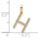 14k Yellow Gold Letter H Pendant with Diamond Accents, Block Initial Design Charm