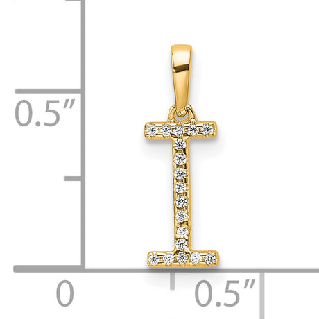 10k Yellow Gold Letter I Pendant with Cubic Zirconia, Script Initial Charm for Women and Unisex