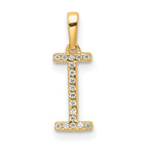 10k Yellow Gold Letter I Pendant with Cubic Zirconia, Script Initial Charm for Women and Unisex
