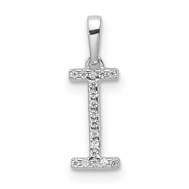 Diamond Letter I Initial Charm Pendant in Real 14k White Gold