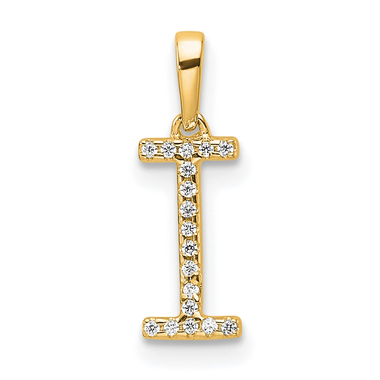14k Yellow Gold Letter I Pendant with Cubic Zirconia, Dainty Alphabet Charm for Women or Unisex Wear