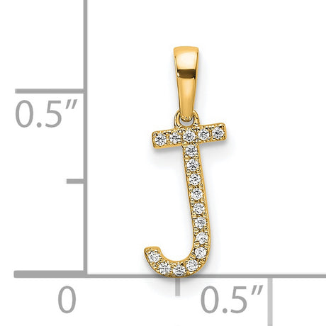 10k Yellow Gold Pendant with Letter J and White Gemstone Accent, Personalized Initial Charm