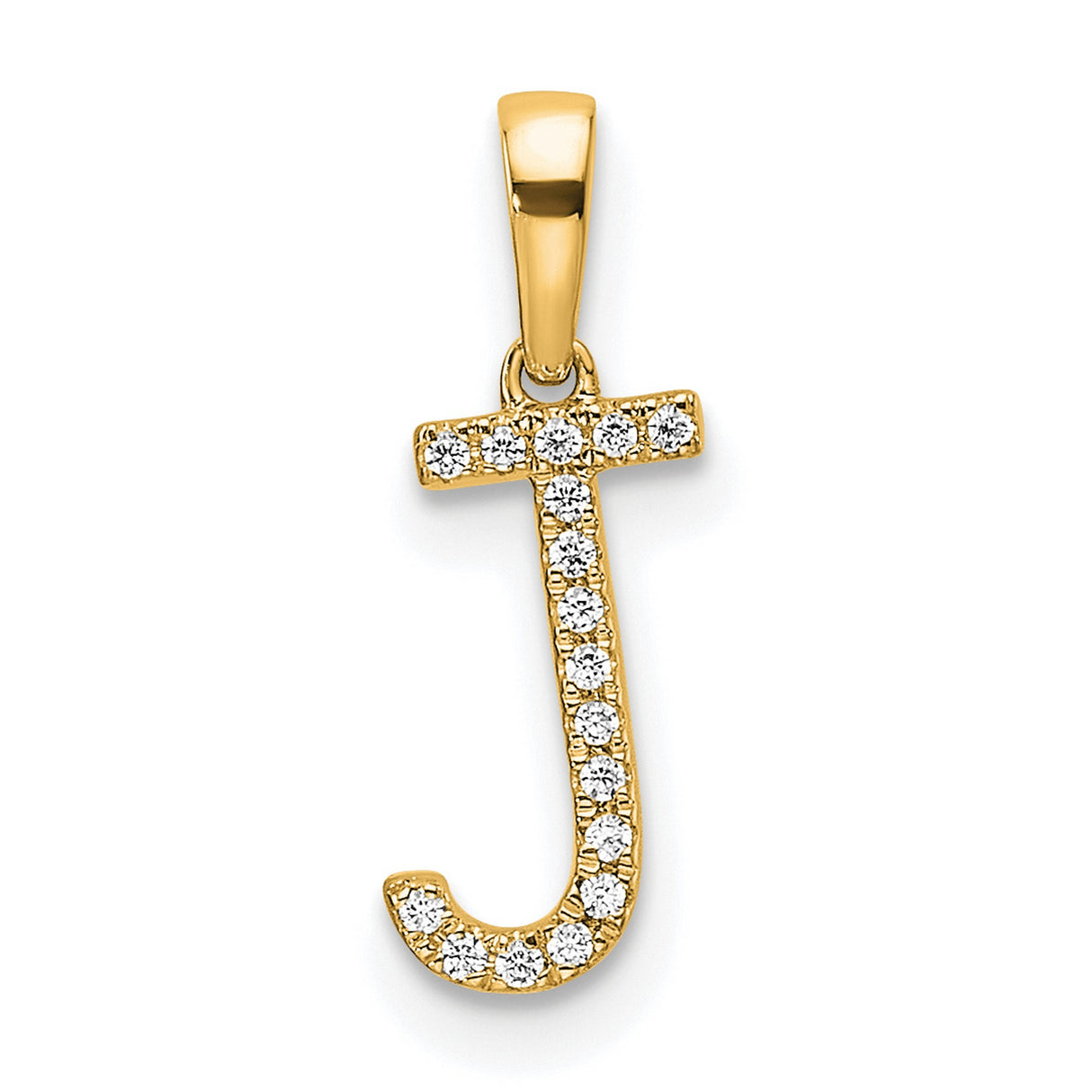 14k Yellow Gold Letter J Pendant, Diamond Initial Charm, Script Monogram Jewelry for Women