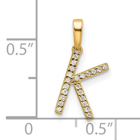 10k Yellow Gold K Initial Pendant with Clear Cubic Zirconia, Alphabet Letter Charm for Women