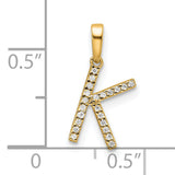 14k Yellow Gold K Initial Pendant with Small Round White Diamond Accent, Dainty Letter Charm for Women