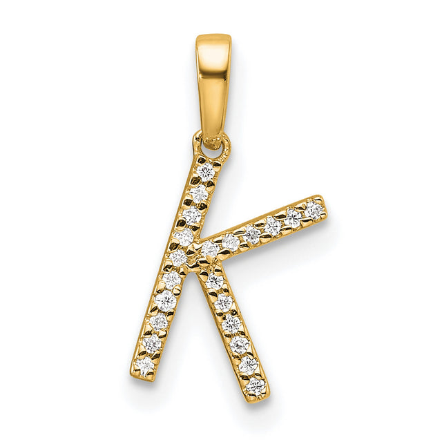 14k Yellow Gold K Initial Pendant with Small Round White Diamond Accent, Dainty Letter Charm for Women