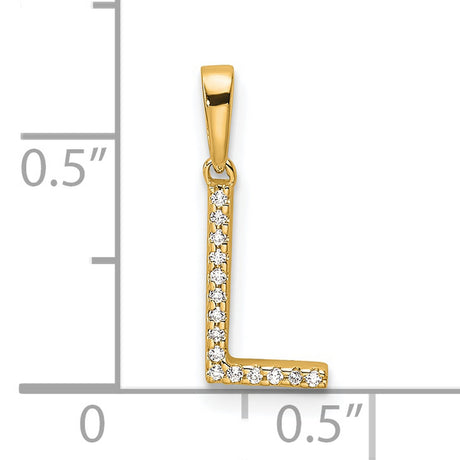 10k Yellow Gold Letter L Pendant with Round White Gemstones, Block Design Charm