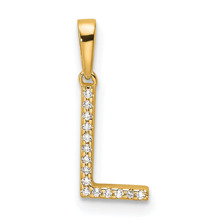 10k Yellow Gold Letter L Pendant with Round White Gemstones, Block Design Charm
