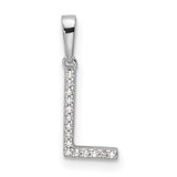 14k White Gold Letter L Pendant with Diamond Accents, Pavé Initial Charm for Women