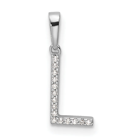 14k White Gold Letter L Pendant with Diamond Accents, Pavé Initial Charm for Women