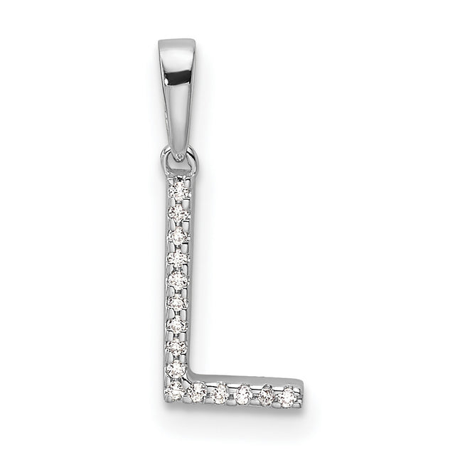 14k White Gold Letter L Pendant with Diamond Accents, Pavé Initial Charm for Women