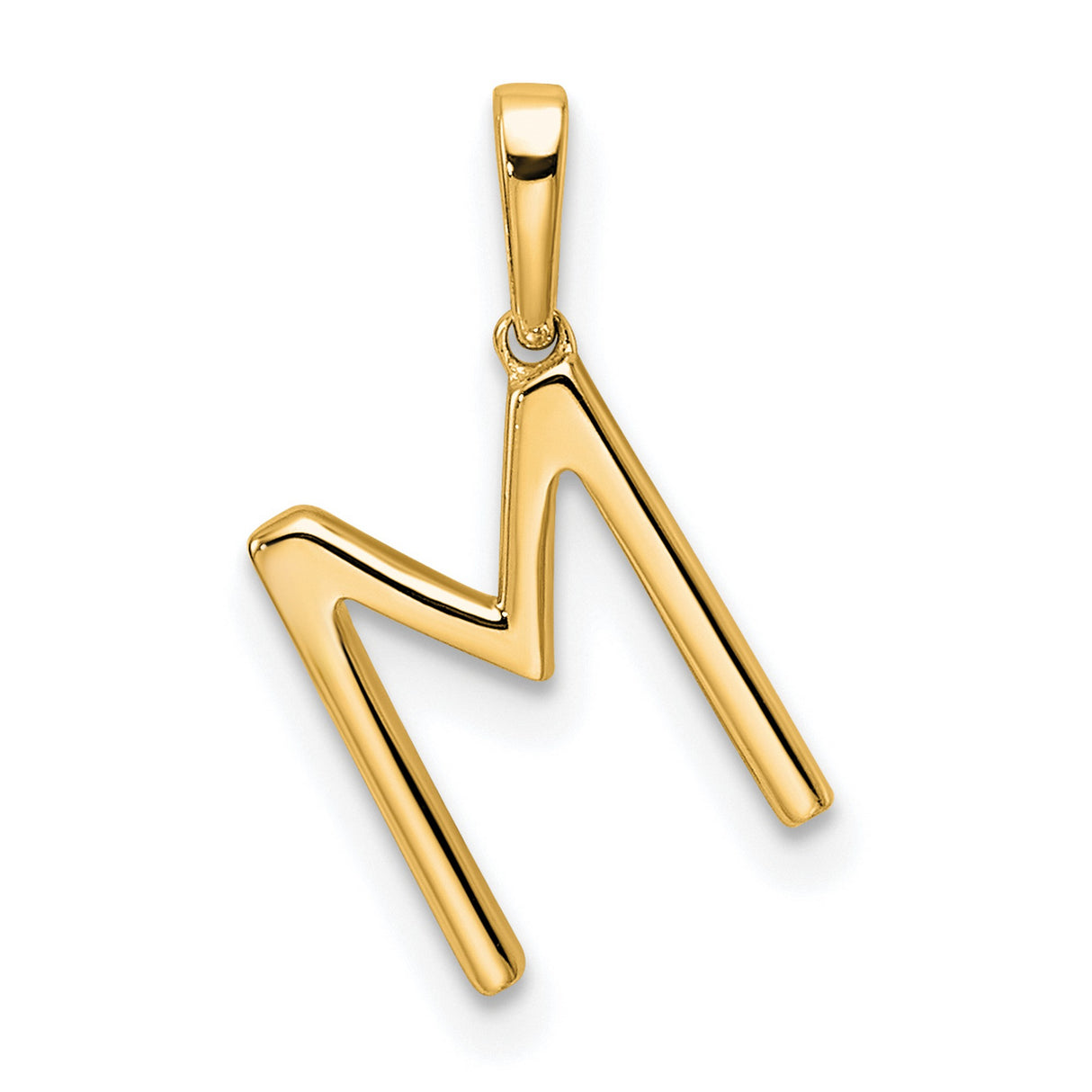 10k Yellow Gold Initial Pendant with Cubic Zirconia, Letter M Alphabet Charm for Women