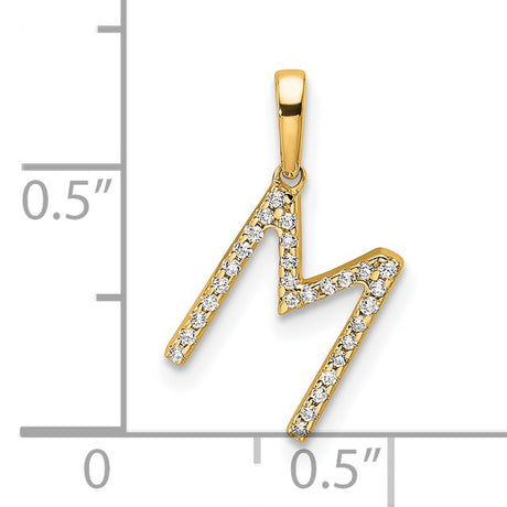 10k Yellow Gold Initial Pendant with Cubic Zirconia, Letter M Alphabet Charm for Women