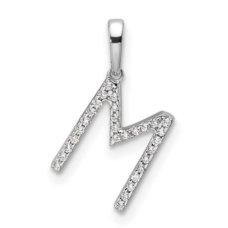 14k White Gold Letter M Pendant with Pavé Diamonds, Dainty Initial Charm for Women