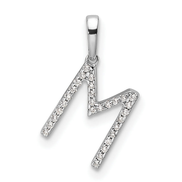14k White Gold Letter M Pendant with Pavé Diamonds, Dainty Initial Charm for Women