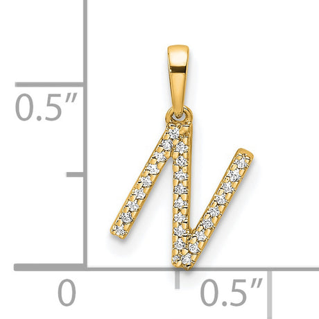 10k Yellow Gold Initial N Pendant with Diamond Accent, Dainty Letter Charm for Women
