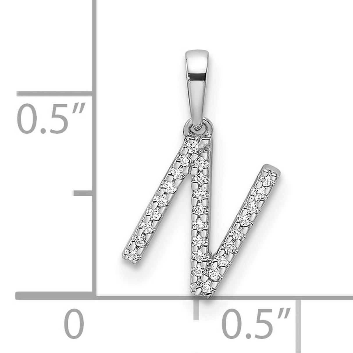 14k White Gold Initial N Pendant with Pavé Cubic Zirconia, Dainty Letter Charm for Women
