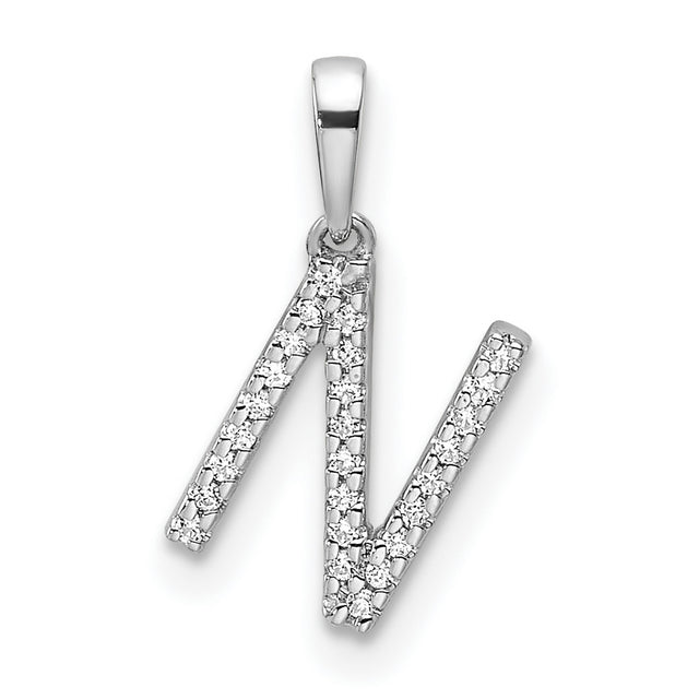 14k White Gold Initial N Pendant with Pavé Cubic Zirconia, Dainty Letter Charm for Women