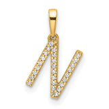 Diamond Letter N Initial Charm Pendant in Real 14k Yellow Gold