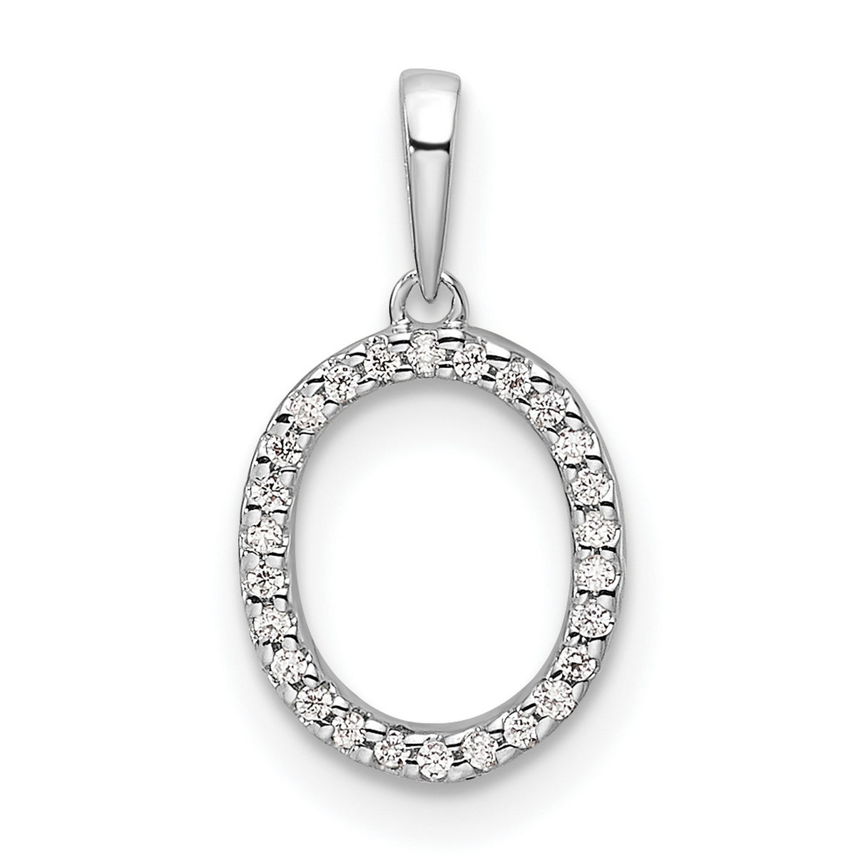 14k White Gold Oval Diamond Pendant with Pavé-Set Open Circle Design