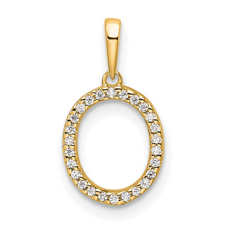 14k Yellow Gold Oval Pendant with Cubic Zirconia, Polished Open Design, Minimalist Style for Women