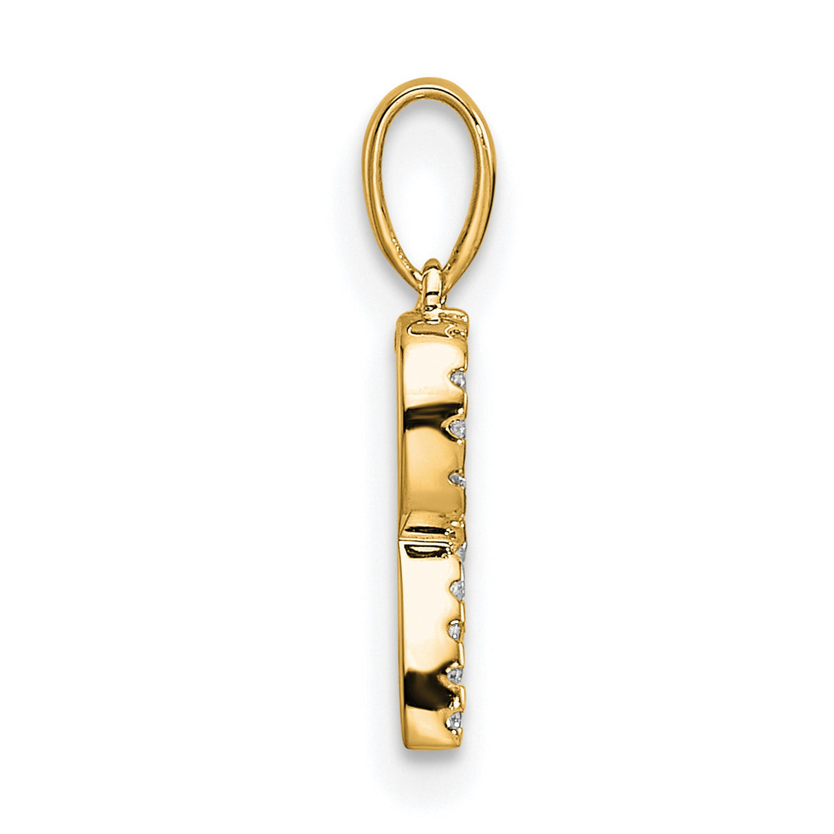 10k Yellow Gold Letter R Pendant with White Stones, Polished Finish, Bold Capital Design