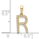 10k Yellow Gold Letter R Pendant with White Stones, Polished Finish, Bold Capital Design