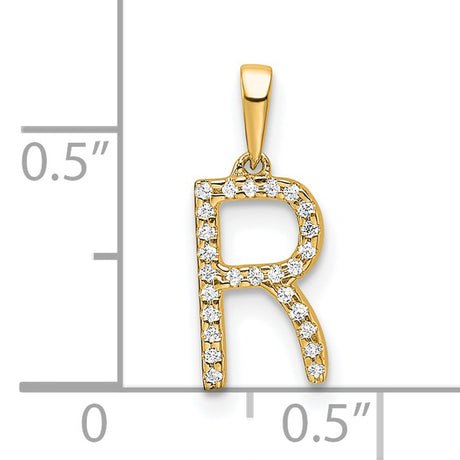 10k Yellow Gold Letter R Pendant with White Stones, Polished Finish, Bold Capital Design