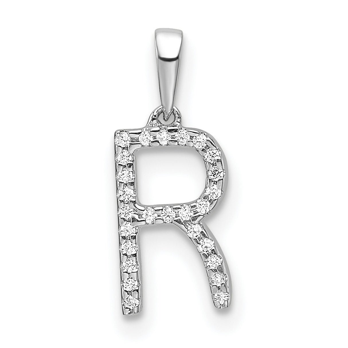 14k White Gold Letter R Pendant with Diamond Accents, Personalized Initial Charm for Women