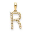 Diamond Letter R Initial Charm Pendant in Real 14k Yellow Gold