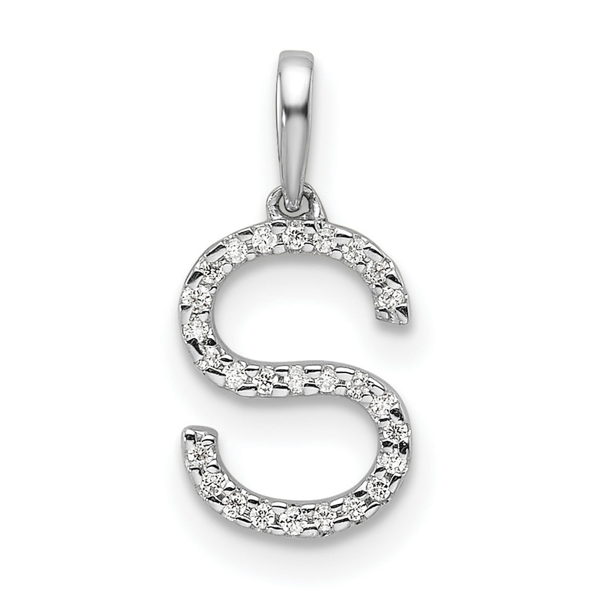 14k White Gold Letter S Pendant with Diamond Accents, Alphabet Charm Jewelry for Women