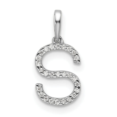 14k White Gold Letter S Pendant with Diamond Accents, Alphabet Charm Jewelry for Women