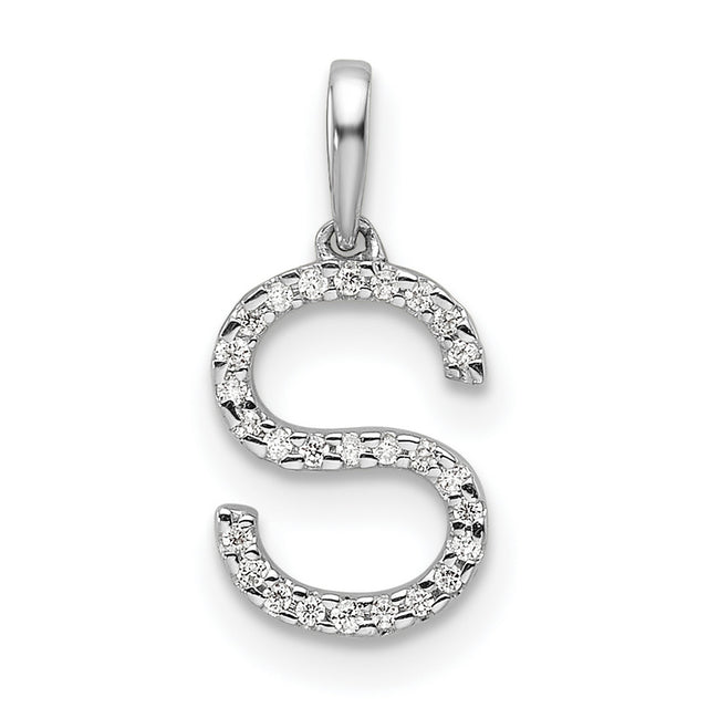 14k White Gold Letter S Pendant with Diamond Accents, Alphabet Charm Jewelry for Women