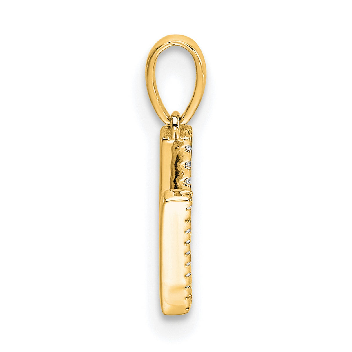 10k Yellow Gold Letter V Pendant with Clear Round Cut Stones, Alphabet Charm for Women
