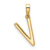 10k Yellow Gold Letter V Pendant with Clear Round Cut Stones, Alphabet Charm for Women