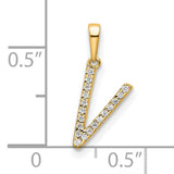 10k Yellow Gold Letter V Pendant with Clear Round Cut Stones, Alphabet Charm for Women