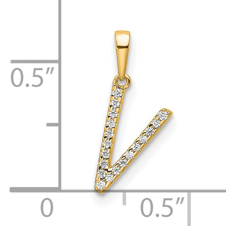 10k Yellow Gold Letter V Pendant with Clear Round Cut Stones, Alphabet Charm for Women