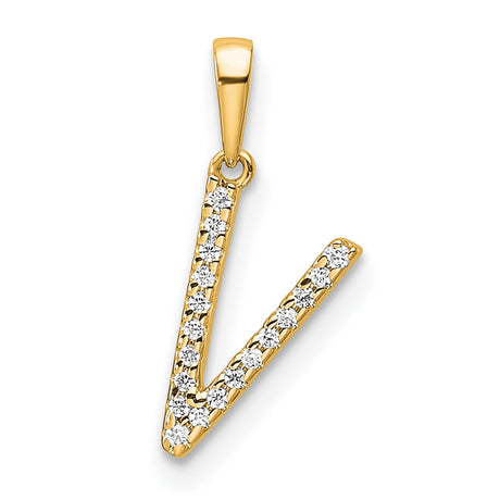 10k Yellow Gold Letter V Pendant with Clear Round Cut Stones, Alphabet Charm for Women