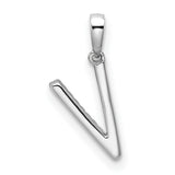 14k White Gold Letter V Pendant with Diamond Accents, Dainty Alphabet Charm for Women
